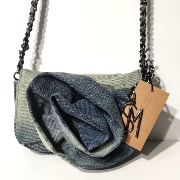 Steve Madden Washed Denim Rose Floral Crossbody Purse - Picture 14 of 14
